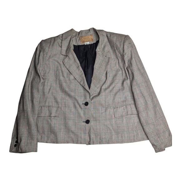 Vtg 1990s Saville Black White Plaid Two Button Classic Preppy Blazer Jacket 20 - Picture 1 of 4